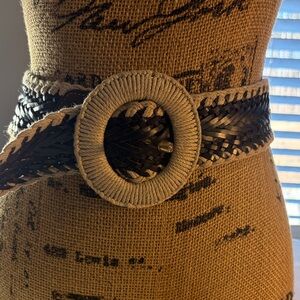 Lucky Brand, Woven Black and Tan Belt with Round Buckle